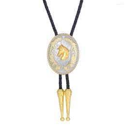 Bow Ties Western Cowboy Zinc Alloy Two-color Horse Head Bolo Tie Men's Pendant Leather Rope Necklace