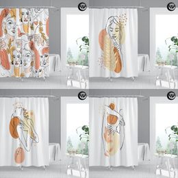 Shower Curtains Waterproof Curtain Non-Slip Bath Mat Set Nordic Minimalist Lines Geometric Bathroom Carpet Home Decor