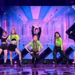 Women's Two Piece Pants Kpop Korean Jazz Dance Sexy Perspective Full Sleeve Slim T-Shirt Tops Loose Casual High Waist Sweatpants Trousers