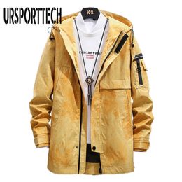 Men's Trench Coats Long Men's Jacket Hoodies Oversized Jackets Men Hip Hop Windbreaker Loose Men Hooded Streetwear Male Trench Coats Jacket 220906