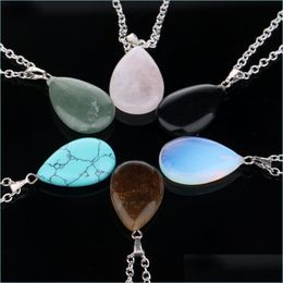 Pendant Necklaces Fashion Natural Stone Necklaces Quartz Crystal Waterdrop Pendant Chakra Point Healing Gem Necklace For Carshop2006 Dhi6J