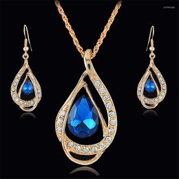 Wedding Jewellery Sets Luxury Fashion Pendants Necklaces Earrings Gold Rhinestone Crystal Bridal For Women