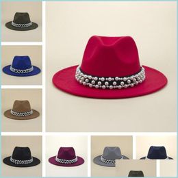 Stingy Brim Hats Fedoras Bk Womens Hat 2021 Felt Pearl Fedora Hats For Women Woman Panama Cap Female Jazz Caps Autumn Win Carshop2006 Dhnay