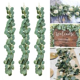 Faux Floral Greenery 1M Artificial Fake Eucalyptus Plants Green Wreath Rattan Vines Branches Table Wedding Party Wall Hanging Home Garden Decoration J220906
