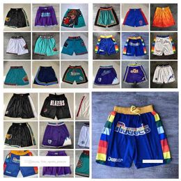 Team Basketball Shorts Just Don Retro Rainbow 19 City Version Wear Sport Pant With Pocket Zipper Sweatpants Hip Pop Bck Purple White Blue