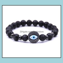 Beaded Strands Friedman Lava Volcanic Stone Devils Eye Bracelet Mens And Womens Essential Oil Diffusion Yoga Couple Jewelry Drop Del Dhtuy