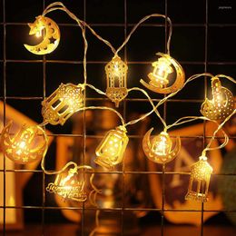 Strings 10 LED Fairy String Lights Metal Gold Moon Star Decoration Pendant Lamp Ramadan Eid Mubarak Ornament For Islamic Muslim Festival
