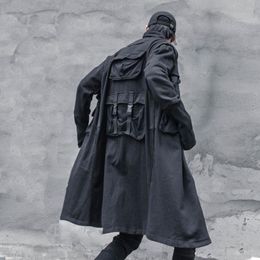 Men's Trench Coats HOUZHOU Techwear Jacket Long Coat Cardigan Male Men's Spring Windbreaker Cloak Black Men's Clothing Streetwear Hip Hop Punk Rave 220907