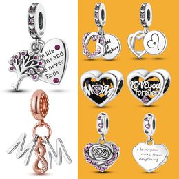 925 Silver Charm Beads Dangle Mothers Day Family Tree And Mom Bead Fit Pandora Charms Bracelet DIY Jewellery Accessories