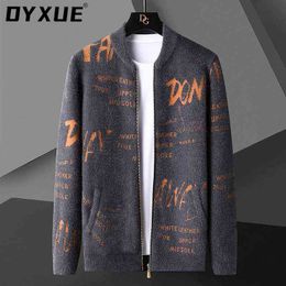 Men's Sweaters DYXUE Brand High End Cardigan Sweater Men Spring and Autumn Korean Version Handsome Leisure Letter Jacquard Zipper Knitted Coat T220906