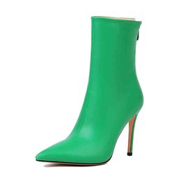 Boots 2022 Spring square Toes stilettos boots heels green sexy Zipper mid calf Women's shoes size 41 42 43 220906