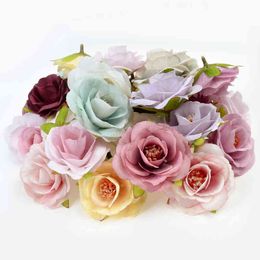 Faux Floral Greenery 10 pcsparty Artificial Flower Rose Head For Wedding Festival Party Decorations DIY Wreath Wall Decoration Gift Box Scrapbooking J220906