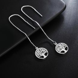 Dangle Earrings WQQCR Brand 925 Silver Colour Women's Tree Of Life Long Box Thin Chain Linear Jewellery Gift Fashion Drop