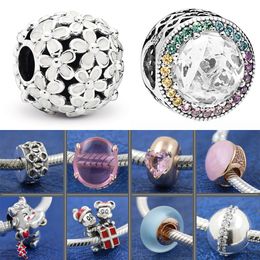 925 Silver Charm Beads Dangle White Pink Purple Amulet Pendant Bead Fit Pandora Charms Bracelet DIY Jewellery Accessories