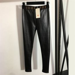 Hot Leather Womens Pants Black Fashion Plush Trousers Winter Warm Tight Pants