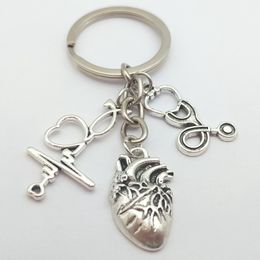 1 Piece Keychain ECG Heart Nurse Cap Stethoscope Key chain Doctor Nurses Key Ring Jewelry Gift