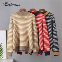 Womens Sweaters Hirsionsan Houndstooth Knitted Cashmere Women Winter Loose Ladies Pullovers Warm Casual Knitwear Jumper 220906