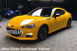 Premium Ultra Gloss Sunflower Yellow Vinyl Sticker Whole Shiny Car Wrapping Covering Film With Air Release Initial Low Tack Glue Self Adhesive Foil 1.52x20m 5X65ft