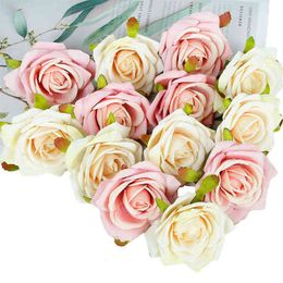 Faux Floral Greenery 510Pcs 7Cm Silk Rose Artificial Flower Head For Wedding Party Home Decoration Diy Christmas Wreath Slipbook Fake Flowers J220906