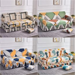 Chair Covers 1 2 3 4 Seater Geometric Print Sofa Cover Stretch Spandex Skirt for Living Room Couch Slipcovers Furniture Protector 220906