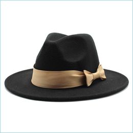 Wide Brim Hats Felt Fedora Hats For Women Bowknot Wide Brim Hat Ladies Formal Caps Woman Jazz Top Girls Panama Cap Fashion Ch Bdehome Dhrhd