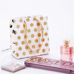 Gift Wrap 2pcs Golden Silver Polka Dots Paper Bag Hand With Handle Wedding Packing Birthday Shopping Bags