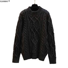 Men's Sweaters Winter 2021 New Coarse wool Warm Pullover Sweater Hand-woven Retro Cool Men's Sweater Bright Red Twisted Pattern Sweater Men T220906