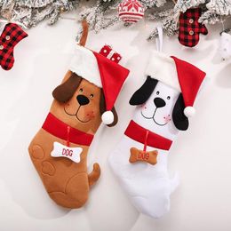 bottle capper Canada - Christmas Decorations 17 Inch Pet Stockings Personalized 3D Puppy Dog With Hat Design Wine Bottle Covers