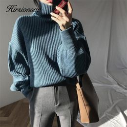 Womens Sweaters Hirsionsan Chic Sweater Women Lazy Oversized Winter Vertical Bar Jumper Knit Thicken Solid Colour Pullover Tops Warm Casual 220906