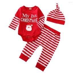 Clothing Sets 3 Pcs Baby Christmas Born Stripe Plaid Outfits Boys Infant Long Sleeve Letter Romper Elastic Waist Trousers And Hat Set