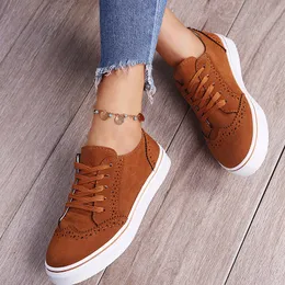 2022 New Fashion Women Flat Casual Shoes Comfortable Outdoor Sports Platform Plus Size Round Head Women's Shoes 2022 Spring Winter Sport Suede Sneakers Lace Up Oxford