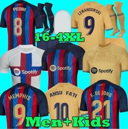 Camisetas De Football LEWANDOWSKI Soccer Jersey MEMPHIS PEDRI S Custom Made FERRAN ANSU FATI 2022-23 Kit Shirt Men Kids with Socks