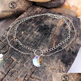 Pendant Necklaces New Symphony Crystal Moon Mtilayer Necklace For Women Sier Friends Family Party Jewelry Gift With Cards Drop Delive Dh3Do