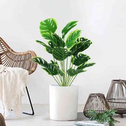 Faux Floral Greenery Artificial Green Monstera Palm Leaf Plant For Home Garden Living Room Bedroom Balcony Decoration Tropical Plastic Fake Plants J220906