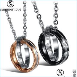 Pendant Necklaces Eternal Crystal Round Ring Pendant Necklace Stainless Steel Couple For Women Men Wedding Romantic Valentines Day Lo Dh0Mv