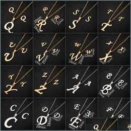 Pendant Necklaces Gold Sier Capital English Letter Necklace Stainless Steel 26 Alphabet Pendant Necklaces Personalized Wo Carshop2006 Dhhem