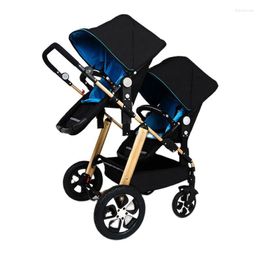 Strollers Twins Baby Stroller Black Light Multifunction Double Aluminium Alloy Prams