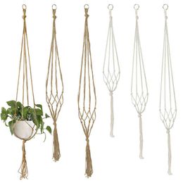 Faux Floral Greenery Handmade Flower Hanging Pot Rope Net Macrame Plant Pendant Flower Pot For Home Wall Decoration Courtyard Garden Planter Basket J220906