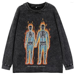 Men's T Shirts T-Shirt Streetwear Harajuku Vintage Retro Flame Skulls Graphic Printed Shirt Men Spring Long Sleeve Tshirt