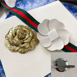 Golden PU Camellia Brooch Women Flower Brooches Suit Lapel Pin Wedding Jewellery Gift