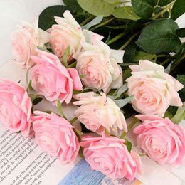 Faux Floral Greenery 3Pcs 43Cm Silk Rose Branch Artificial Flowers Bouquet For Wedding Festival Party Home Table Decoration Fake Flower Birthday gift J220906