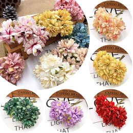 Decorative Flowers 6pcs/Lot Mini Carnation Bouquet Silk Artificial DIY Handmade Wreath Scrapbook Wedding Decoration Craft Fake Flower