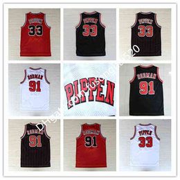 Retro #23 Michael 45 91 Rodman 33 Pippen Jerseys White Red Black Stripes Stitched Basketball Shirts Fast Shipping
