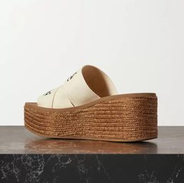 Woody Wedge Slipper sandal Women Canvas Platform Espadrille Sandals Slip-on Polypropylene Slippers Thick Rubber Bottom Heel Height With Box