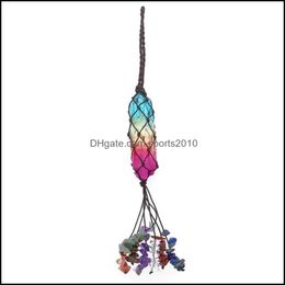 Party Favour Natural Crystal Tassel Pendant Favour 7 Chakra Stone Rainbow Car Pendants Hand Woven Yoga Healing Decoration Accessories 2 Dhsdx