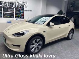 Premium Ultra Gloss khaki Ivory Vinyl Wrap Sticker Whole Shiny Car Wrapping Covering Film With Air Release Initial Low Tack Glue Self Adhesive Foil 1.52x20m 5X65ft