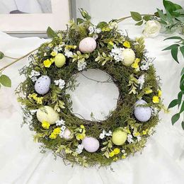 Decorative Flowers Wreaths Easter Plant Garland DIY Bunny Egg Artificial Wreaths Wedding Home Easter Wall Door Hanging Home Party Decoration Rabbit Wreath T220905