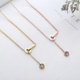 Pendant Necklaces Fashion Brand Women Jewellery Gold Colour Roman Letter Clear Simply Small Round Cubic Zirconia Necklace