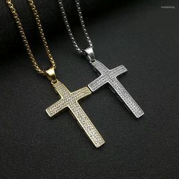 Pendant Necklaces Hip Hop 3 Rows Rhinestones Paved Bling Iced Out Gold Color Stainless Steel Cross Pendants For Men Rapper Jewelry