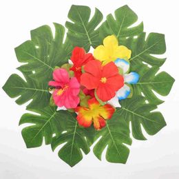 Faux Floral Greenery 12 pcsparty Summer Tropical Party Artificial Palm Leaves Hawaiian Luau Party Jungle Beach Theme Party Decoration Hawaii J220906